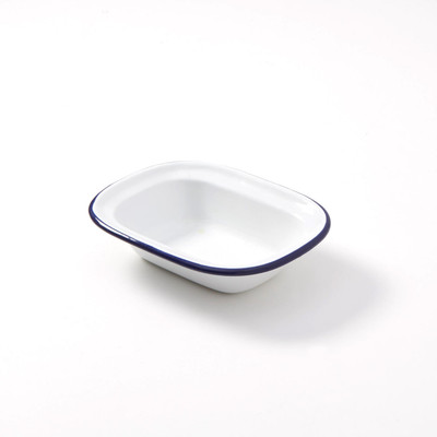 American Metalcraft EWB6 8 Oz. Metal White With Blue Rim Oblong Enamelware Bowl
