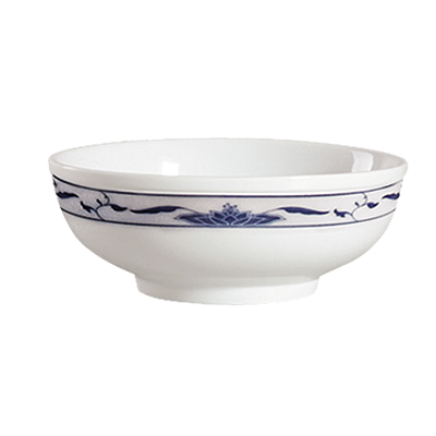 CAC China 103-MB9 9.25" Dia. 84 Oz. Porcelain Bone White Round Blue Lotus Soup Bowl (1 Dozen)