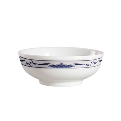 CAC China 103-MB9 9.25" Dia. 84 Oz. Porcelain Bone White Round Blue Lotus Soup Bowl (1 Dozen)