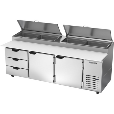 Beverage Air DPD93HC-3 93" W Three-Section Two Door Two Door Pizza Top Refrigerated Counter