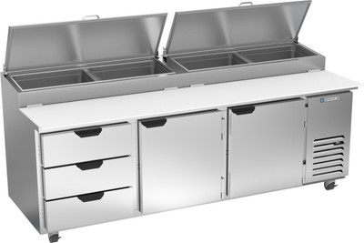Beverage Air DPD93HC-3 93" W Three-Section Two Door Two Door Pizza Top Refrigerated Counter