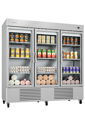 Infrico USA IRR-AN67CR 82" W Three-Section Glass Door Reach-In Refrigerator