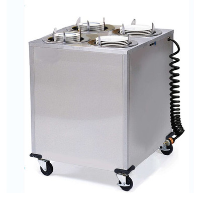 Lakeside 929 Adjust-a-Fit 9.75" Dia. Round Stainless Steel 4-Tube Cabinet Heated Mobile Dish Dispenser