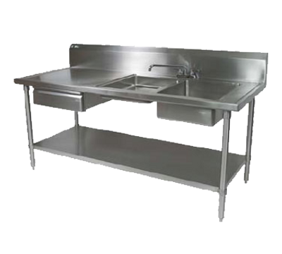 John Boos EPT6R10-DL2B-96R 16-Gauge Two Compartment Prep Table Sink Unit 96"W x 30"D x 45-3/4"H