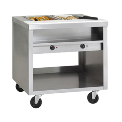 Delfield EHEI74C E-Chef Series 74" W Stainless Steel Open Shelf Base Electric Mobile Hot Food Table - 208/230 Volts