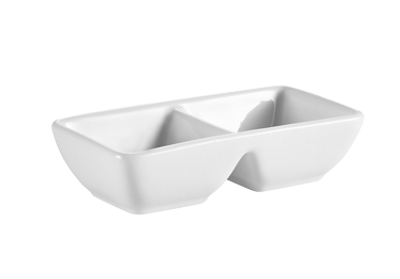 CAC China CN-2T8 6 Oz. Super White Porcelain Rectangular CN Divided Side Dish (2 Dozen Per Case)