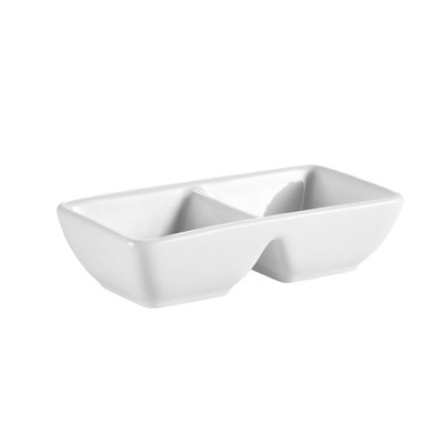 CAC China CN-2T8 6 Oz. Super White Porcelain Rectangular CN Divided Side Dish (2 Dozen Per Case)