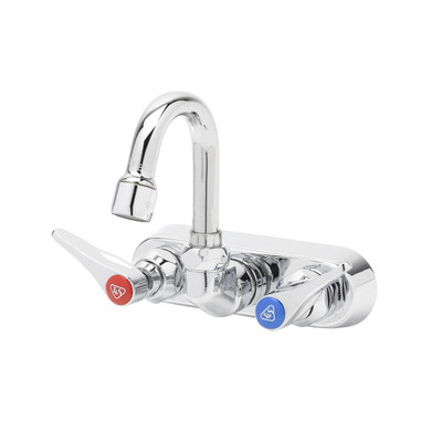 T&amp;S Brass B-1146-01 Workboard Faucet wall mount 4" centers 2-15/16" swivel gooseneck faucet