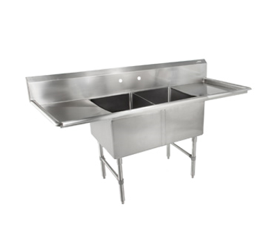 John Boos 2B16204-2D18 71" 16-Gauge Stainless Steel Two Compartment B Series Sink 14" Deep