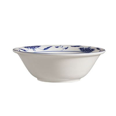 CAC China 103-74 7" Dia. 21 Oz. Porcelain Bone White Round Blue Lotus Noodle Bowl (2 Dozen Per Case)