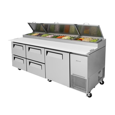 Turbo Air TPR-93SD-D4-N 93&quot; W Three-Section One Door One Door Super Deluxe Pizza Prep Table