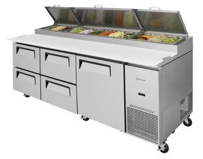 Turbo Air TPR-93SD-D4-N 93" W Three-Section One Door One Door Super Deluxe Pizza Prep Table