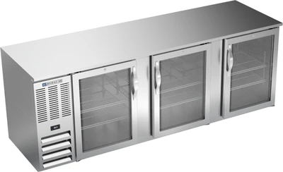 Beverage Air BB94HC-G-S 94" W Three-Section Glass Door Refrigerated Back Bar Storage Cabinet - 115 Volts