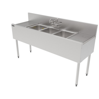Perlick TS60M3-DB-STK 60" W x 18.56" D x 30"H Stainless Steel 3 Compartments TS Series Underbar Multi-Tank Sink Unit