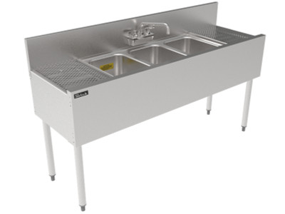 Perlick TS60M3-DB-STK 60" W x 18.56" D x 30"H Stainless Steel 3 Compartments TS Series Underbar Multi-Tank Sink Unit