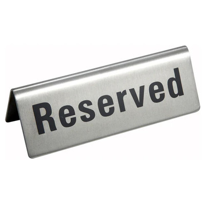 Winco RVS-4 4-3/4"W Stainless Steel Reserved Sign