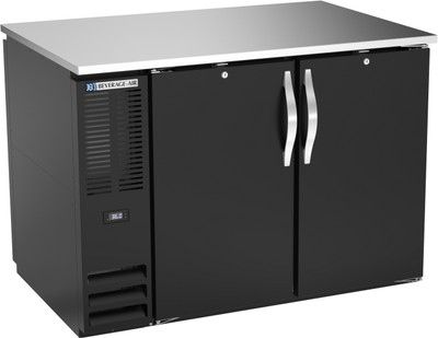 Beverage Air BB48HC-F-PT-B 48" W Black Galvanized Two-Section Solid Door Refrigerated Pass-Thru Back Bar Open Food Rated Refrigeration - 115 Volts