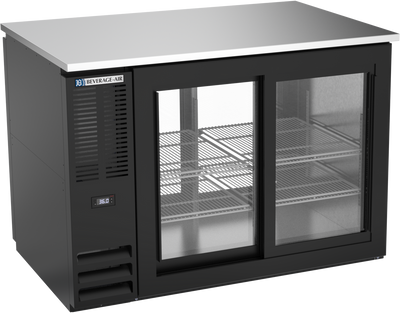 Beverage Air BB48HC-GS-PT-B 48" W Black Galvanized 4 Glass Doors Refrigerated Pass-Thru Back Bar Refrigerator - 115 Volts