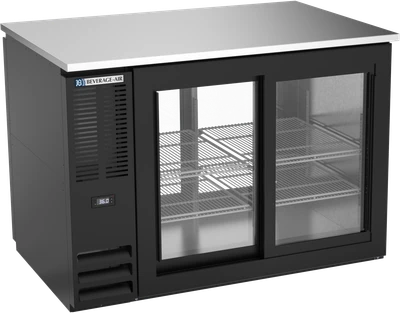 Beverage Air BB48HC-GS-PT-B 48" W Black Galvanized 4 Glass Doors Refrigerated Pass-Thru Back Bar Refrigerator - 115 Volts