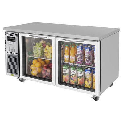 Turbo Air JUR-60-G-N 59"W Two-Section Glass Door J Series Glass Door Undercounter Side Mount Refrigerator