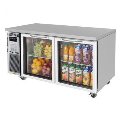 Turbo Air JUR-60-G-N 59"W Two-Section Glass Door J Series Glass Door Undercounter Side Mount Refrigerator