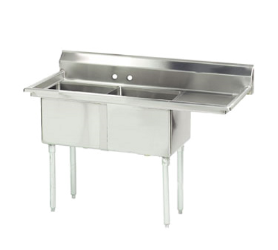 Advance Tabco FE-2-2424-24R-X 73&quot; - 90&quot; 18-Gauge Stainless Steel Two Compartment Right Drain Special Value Fabricated Sink