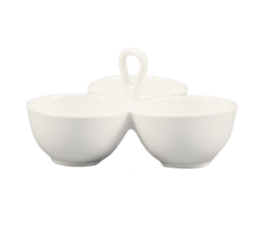 CAC China COL-40 8 Oz. Super White Porcelain Leaf Accessories Divided Bowl (1 Dozen)