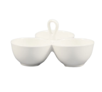 CAC China COL-40 8 Oz. Super White Porcelain Leaf Accessories Divided Bowl (1 Dozen)