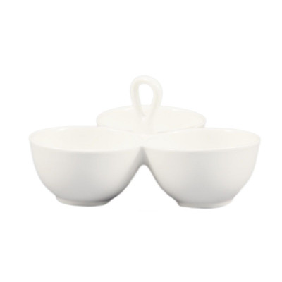 CAC China COL-40 8 Oz. Super White Porcelain Leaf Accessories Divided Bowl (1 Dozen)