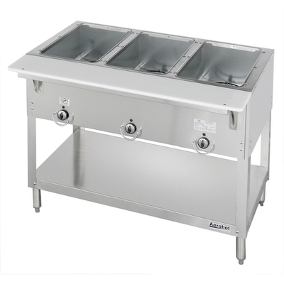 Duke 303-NG 44.38" W Natural Gas Stainless Steel 3 Pan Open Base Aerohot Steamtable Hot Food Unit - 7500 BTU