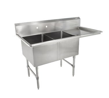 John Boos 2B244-1D24R 2 Compartment Right Drain B Series Sink 76"W x 29-1/2"D x 44"H