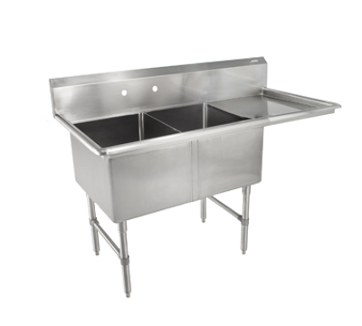 John Boos 2B244-1D24R 2 Compartment Right Drain B Series Sink 76"W x 29-1/2"D x 44"H