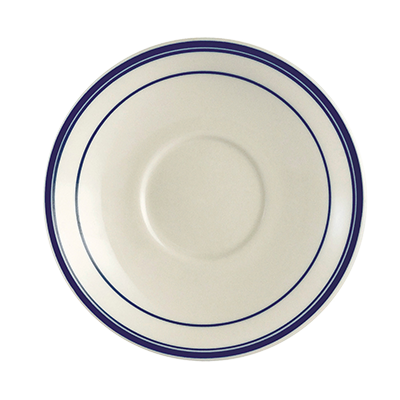 CAC China BLU-36 4" Dia. American White Ceramic Round Blue Line Saucer (3 Dozen Per Case)