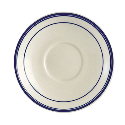 CAC China BLU-36 4" Dia. American White Ceramic Round Blue Line Saucer (3 Dozen Per Case)