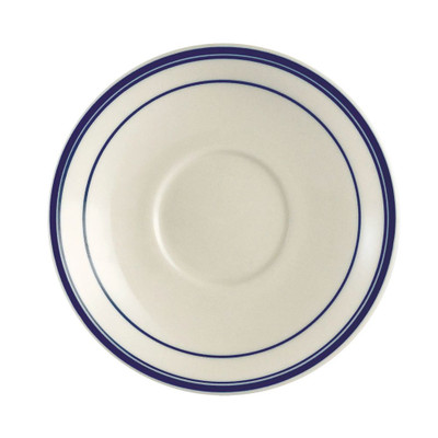 CAC China BLU-36 4" Dia. American White Ceramic Round Blue Line Saucer (3 Dozen Per Case)