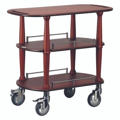 Lakeside 70531 35.5" W Wood Veneer Overlay 2-Shelf Oval Shaped Top Serving Cart-Spice
