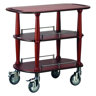 Lakeside 70531 35.5" W Wood Veneer Overlay 2-Shelf Oval Shaped Top Serving Cart-Spice