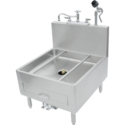 IMC Teddy DL-2 26" x 28.5" Freestanding Utensil Sink/Can Washer with Splash-Mount Faucet, 44" Spray Hose, and Removable Scrap Drawer