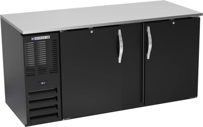 Beverage Air BB68HC-F-B 68" W Black Stainless Steel2 Solid Doors Refrigerated Food Rated Back Bar Storage Cabinet - 115 Volts