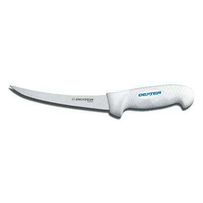 Dexter 24003 6" White Curved SofGrip Boning Knife with Soft Rubber Grip Handle