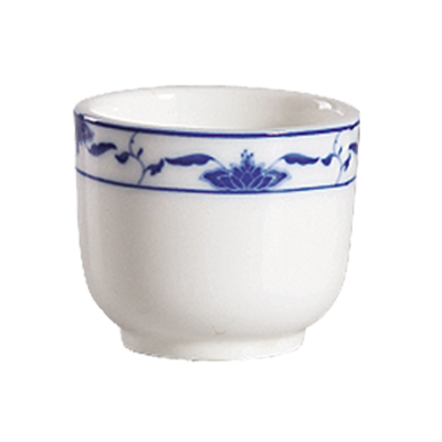 CAC China 103-54 4.5 Oz. Bone White Porcelain Round Blue Lotus Chinese Style Tea Cup (6 Dozen Per Case)