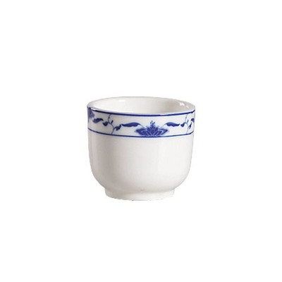 CAC China 103-54 4.5 Oz. Bone White Porcelain Round Blue Lotus Chinese Style Tea Cup (6 Dozen Per Case)
