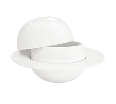 CAC China RCN-340 8 Oz. Bone White Porcelain Round Sushi Signature Soup Bowl Set (12 Set Per Case)