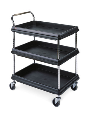 Metro BC2030-3DBL Black Deep Ledge Utility Cart Adjustable Polymer Shelves 32-3/4"W x 21-1/2"D x 41"H