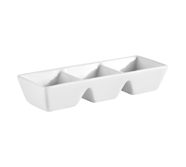 CAC China CN-3T7 1.5 Oz. Super White Porcelain Rectangular CN Divided Side Dish Plate (2 Dozen Per Case)