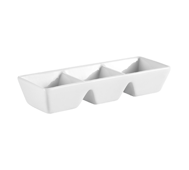 CAC China CN-3T7 1.5 Oz. Super White Porcelain Rectangular CN Divided Side Dish Plate (2 Dozen Per Case)