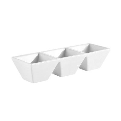 CAC China CN-3T7 1.5 Oz. Super White Porcelain Rectangular CN Divided Side Dish Plate (2 Dozen Per Case)
