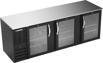 Beverage Air BB94HC-G-B 94" W Three-Section Glass Door Refrigerated Back Bar Storage Cabinet - 115 Volts