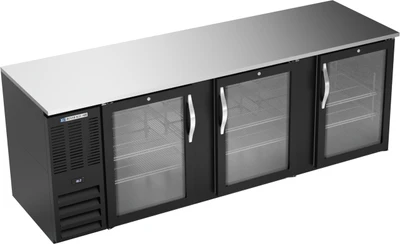 Beverage Air BB94HC-G-B 94" W Three-Section Glass Door Refrigerated Back Bar Storage Cabinet - 115 Volts