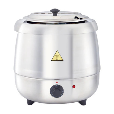 Winco ESW-70 Soup Warmer Electric 10 Qt. Hinged No-Drip Lid With Suction Cup Label Holder